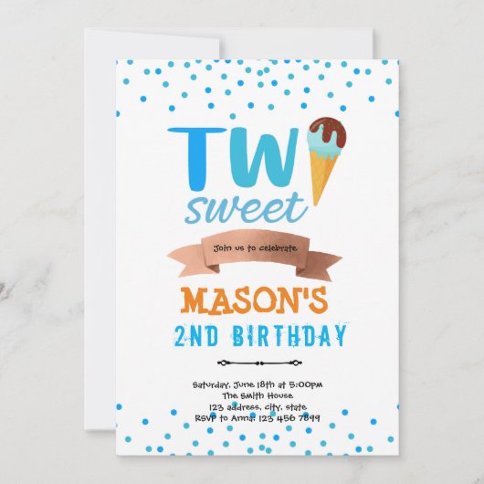 Invitation Gâteau glacé deux garçons sucrés fête (Devant)
