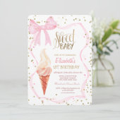 Invitation Gâteau Glace Diamants Rose Arc Ruban Anniversaire  (Debout devant)