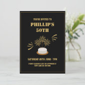 Invitation Gâteau Gold & Noir 50e anniversaire fête (Debout devant)