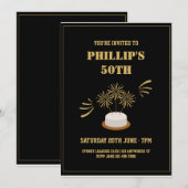 Invitation Gâteau Gold & Noir 50e anniversaire fête (Devant / Derrière)