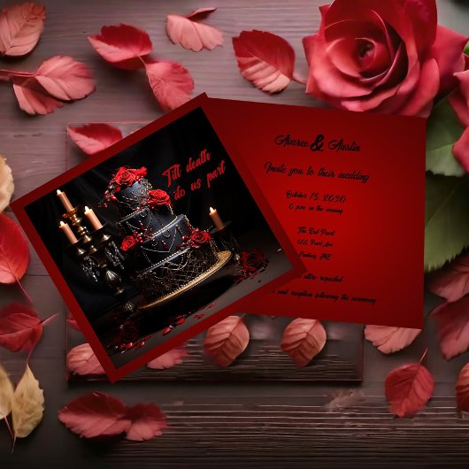 Invitation Gâteau gothique Rose rouge et noir Mariage
