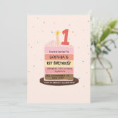 Invitation Gâteau joliment illustré sucré un 1er anniversaire (Debout devant)