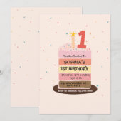 Invitation Gâteau joliment illustré sucré un 1er anniversaire (Devant / Derrière)