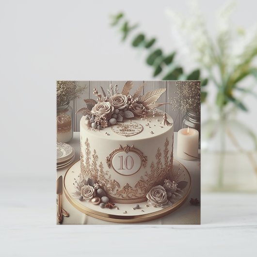 INVITATION GÂTEAU MARIAGE ANNIVERSAIRE ÉDITABLE ET DISTINGUÉ (Debout devant)