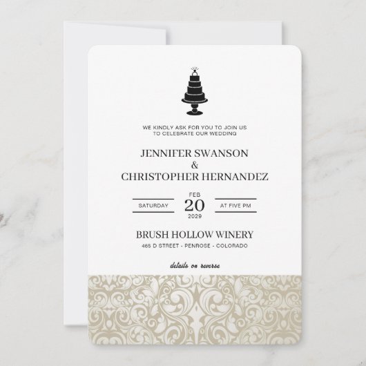 Invitation Gâteau mariage avec détails et code QR (Devant)