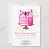 Invitation Gâteau moderne en or rose néon coupe girly Sweet 1 (Devant)