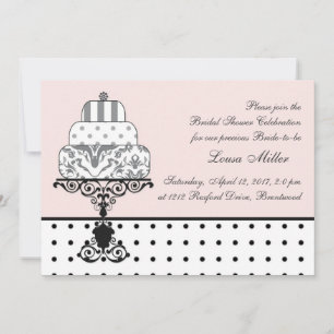 Invitation Gâteau noir blanc mariage, Fête de l'mariée à poin