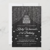 Invitation Gâteau noir diamant argent fête d'anniversaire (Devant)