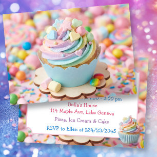 Invitation Gâteau pastel arc-en-ciel d'anniversaire Marshmall
