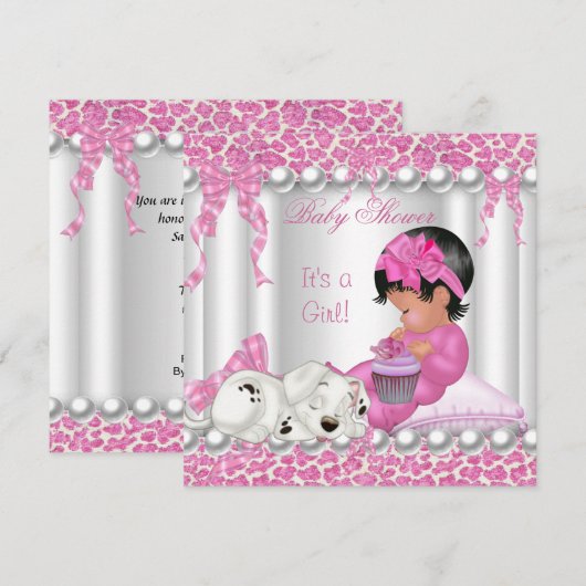 Invitation Gâteau pour bébé fille Shower Mignon Léopard Rose (Devant / Derrière)