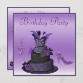 Invitation Gâteau pourpre de diva, anniversaire de talons (Devant / Derrière)