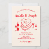 Invitation Gâteau Quirky Tiré À La Main Rétro Tout En Un Mari (Devant)