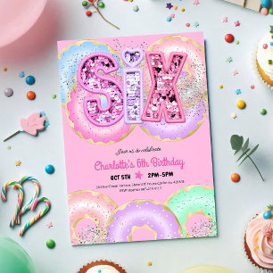 Invitation Gâteau Rose à Anniversaire 6 Ans Paillettes Brilla
