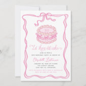 Invitation Gâteau rose à la main - Bow rose Anniversaire (Devant)
