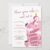Invitation Gâteau Rose Amusant 2e Anniversaire (Devant)