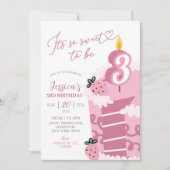 Invitation Gâteau Rose Amusant 3ème Anniversaire (Devant)