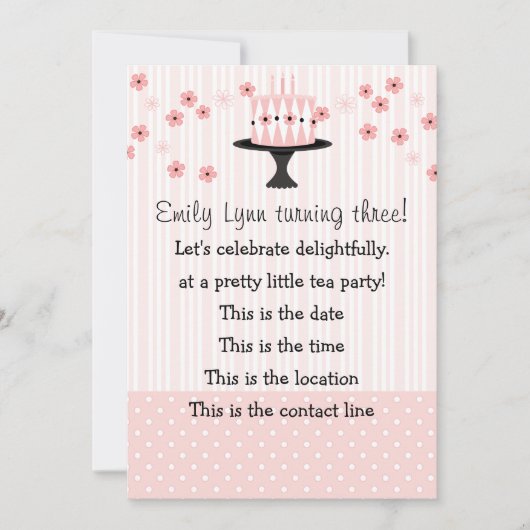 Invitation Gâteau rose avec 3 bougies (Devant)