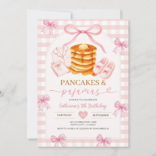 Invitation Gâteau rose avec nœud papillon Pyjama Fille Fête d