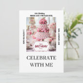 Invitation Gâteau rose bourguignon photo 50e anniversaire (Debout devant)