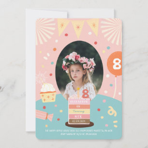 Invitation Gâteau rose coloré Étincelle PrincessePhoto Annive