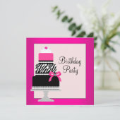 Invitation Gâteau rose Cupcake Fête d'anniversaire (Debout devant)