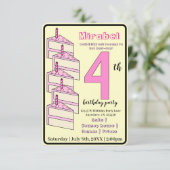 Invitation Gâteau rose d'anniversaire 4e fête d'anniversaire  (Debout devant)