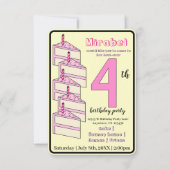 Invitation Gâteau rose d'anniversaire 4e fête d'anniversaire  (Devant)