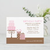 Invitation Gâteau rose et cadeau d'anniversaire (Debout devant)