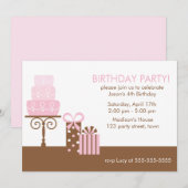 Invitation Gâteau rose et cadeau d'anniversaire (Devant / Derrière)