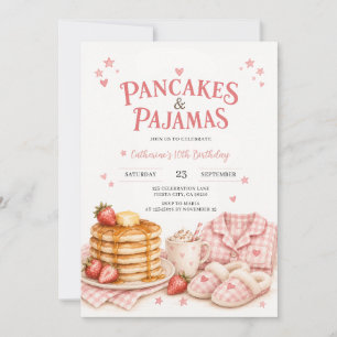 Invitation Gâteau rose et pyjama pour l'anniversaire des fill