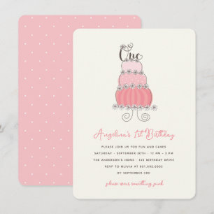 Invitation Gâteau Rose Fantaisie Fille 1ère Fête d'Anniversai