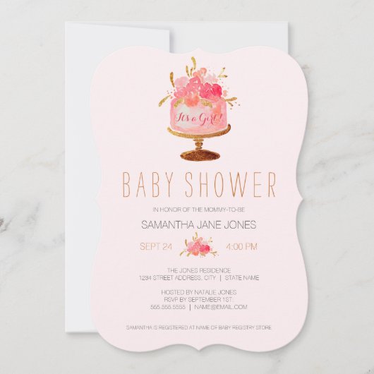 Invitation Gâteau rose floral C'est une fille Baby shower Inv (Devant)