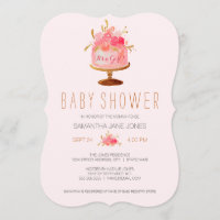 Gâteau rose floral C'est une fille Baby shower Inv