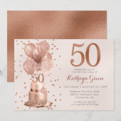 Invitation Gâteau Rose Gold 50e Anniversaire (Devant / Derrière)