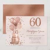 Invitation Gâteau Rose Gold 60e Anniversaire (Devant / Derrière)