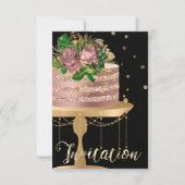 Invitation Gâteau Rose Gold Anniversaire Confettis Noirs Pail (Devant)