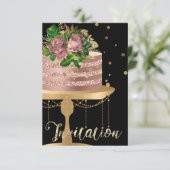 Invitation Gâteau Rose Gold Anniversaire Confettis Noirs Pail (Debout devant)