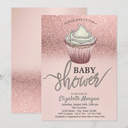 Invitation Gâteau rose gold pailleté (Devant / Derrière)