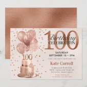 Invitation Gâteau Rose Gold pour 100e Anniversaire (Devant / Derrière)
