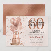 Invitation Gâteau rose gold pour 60e anniversaire (Devant / Derrière)