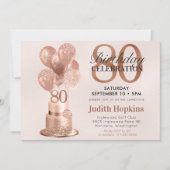 Invitation Gâteau rose gold pour 80e anniversaire (Devant)
