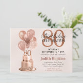 Invitation Gâteau rose gold pour 80e anniversaire (Debout devant)