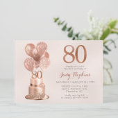 Invitation Gâteau rose gold pour 80e anniversaire (Debout devant)