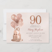Invitation Gâteau Rose Gold pour 90e Anniversaire (Devant)