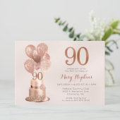 Invitation Gâteau Rose Gold pour 90e Anniversaire (Debout devant)