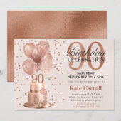 Invitation Gâteau Rose Gold pour 90e Anniversaire (Devant / Derrière)