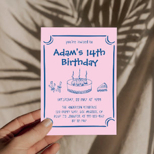 Invitation Gâteau rose mignon dessiné à la main pour une fête