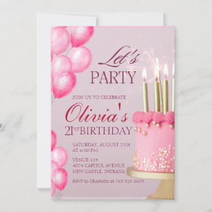Invitation Gâteau rose mignon Fête d'anniversaire d'été pour