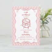 Invitation Gâteau Rose Mignonne Premier Anniversaire (Debout devant)