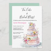 Invitation Gâteau rose pâle Vert Pastel Thé nuptial (Devant / Derrière)